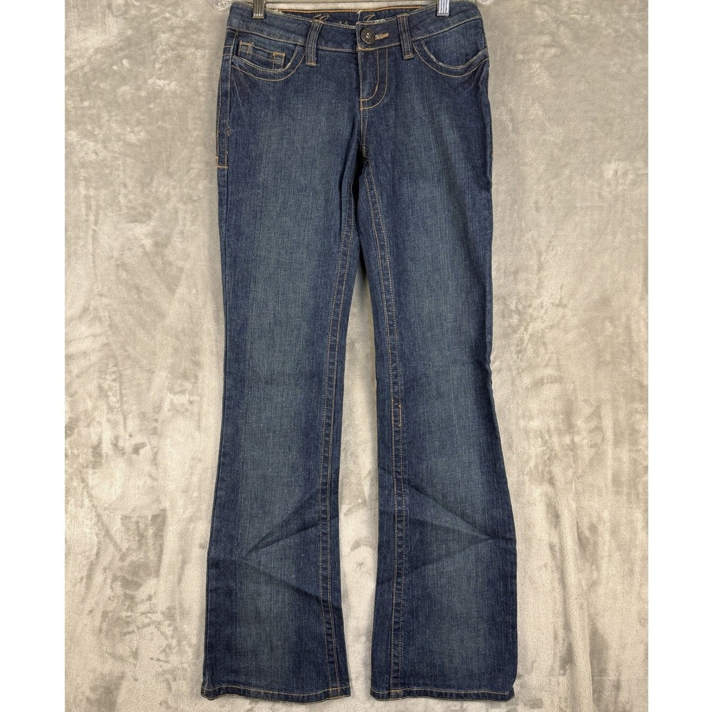 Y2K Guess Jeans Women Size 24 Flare Bootcut Embellished Pocket Blue Denim Pants
